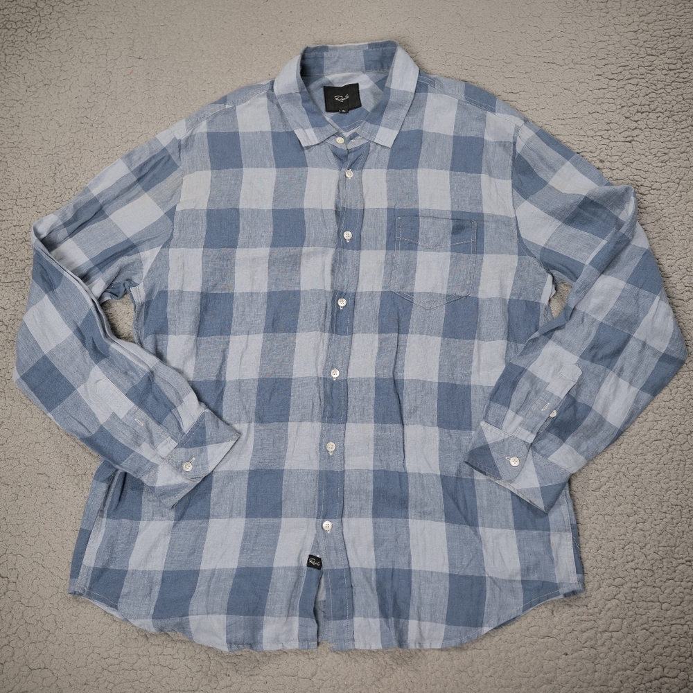 RAILS Shirt HAVANA Periwinkle Navy Blue Linen Plaid Preppy Relaxed Fit Mens XL